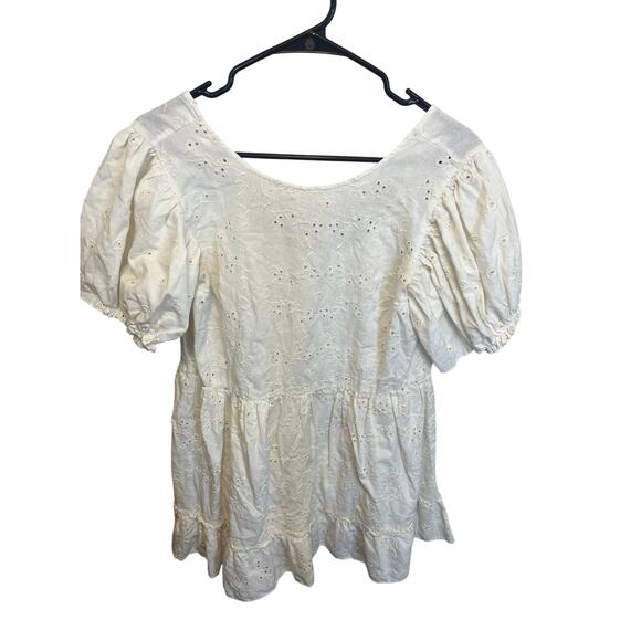 Sunday Best Aritzia White Eyelet Bubble Sleeve Peplum Girly Romantic Blouse XS - Picture 1 of 15